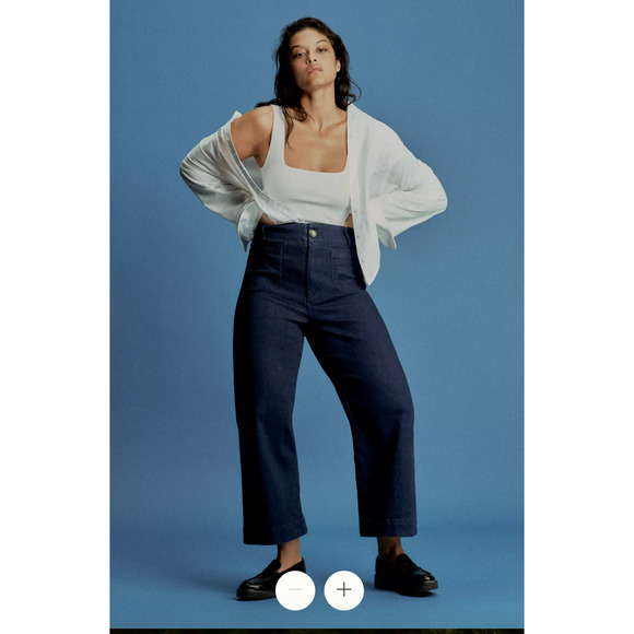 Anthropologie The Denim Colette Cropped Wide-Leg Jeans 32 NEW - Picture 1 of 5